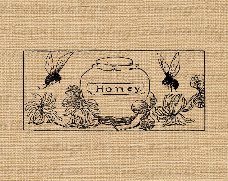 Printable Bees with Honey Image Download Digital Graphic Illustration Antique Clip Art for Transfers Making Prints etc 300dpi No.2510 image 3