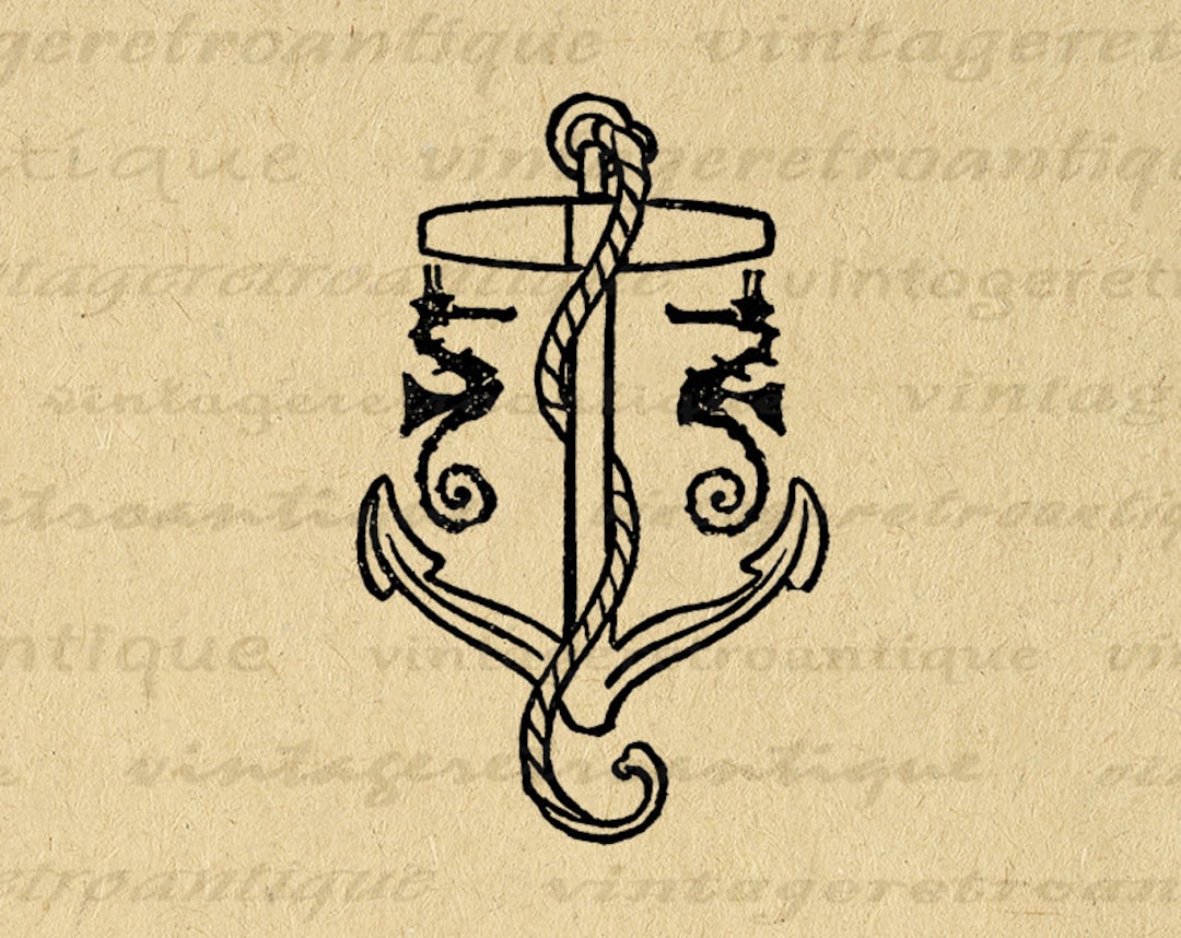 Digital Ship Anchor Printable Graphic Ocean Anchor With Seahorses Image ...