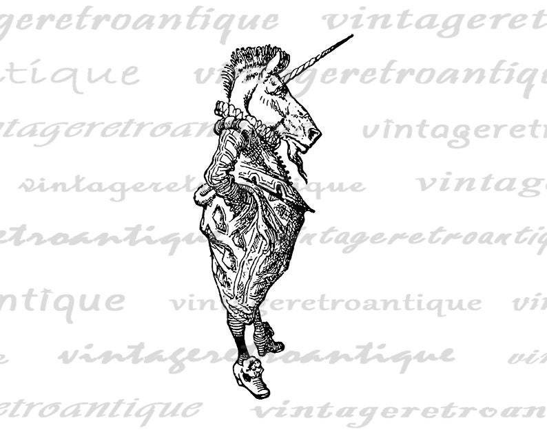 Digital Alice in Wonderland Unicorn Image Download Graphic Printable Vintage Clip Art for Iron on Transfers Printing etc No.1822 image 2