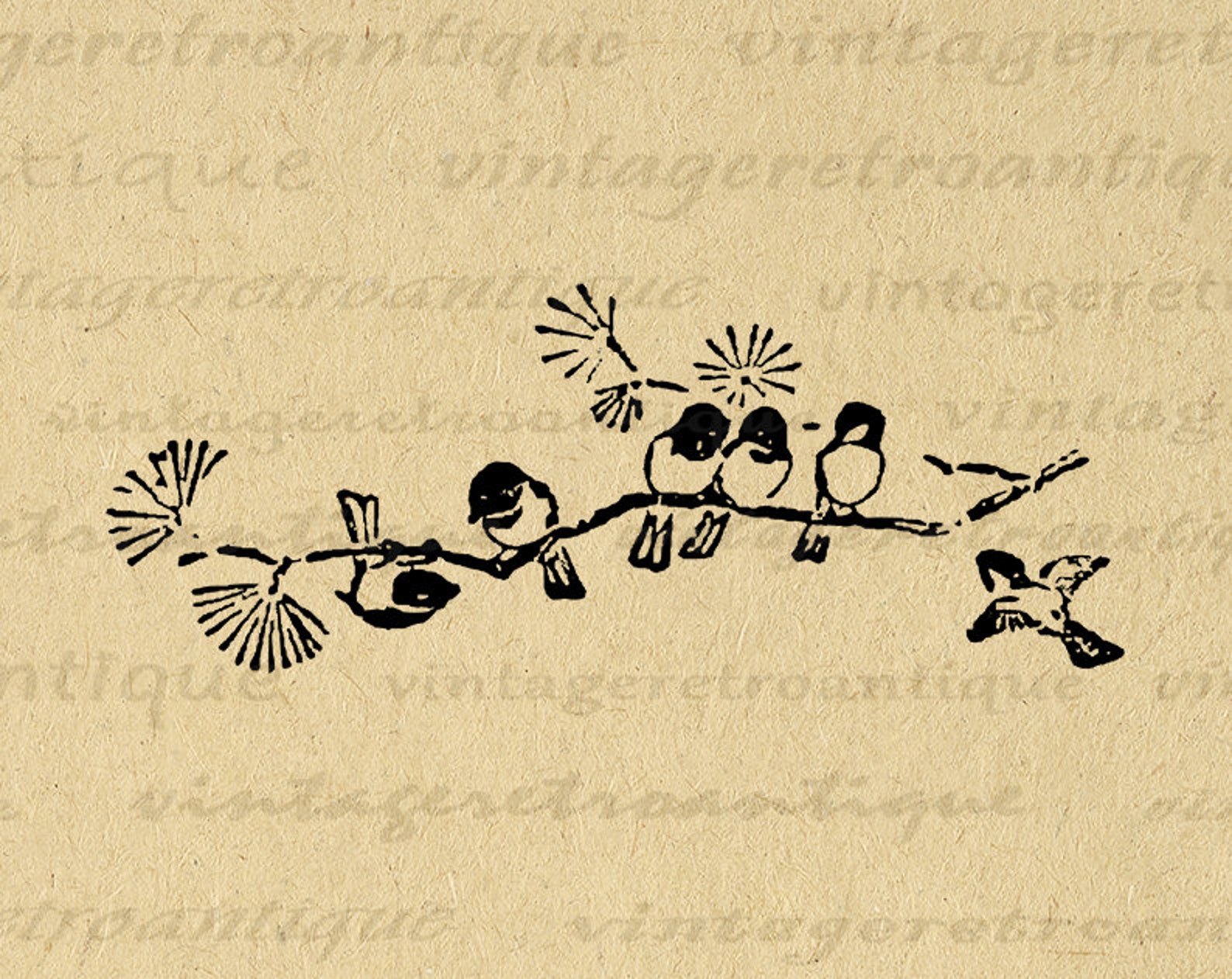 Printable Birds on Branch Graphic Antique Bird Digital Image Instant ...