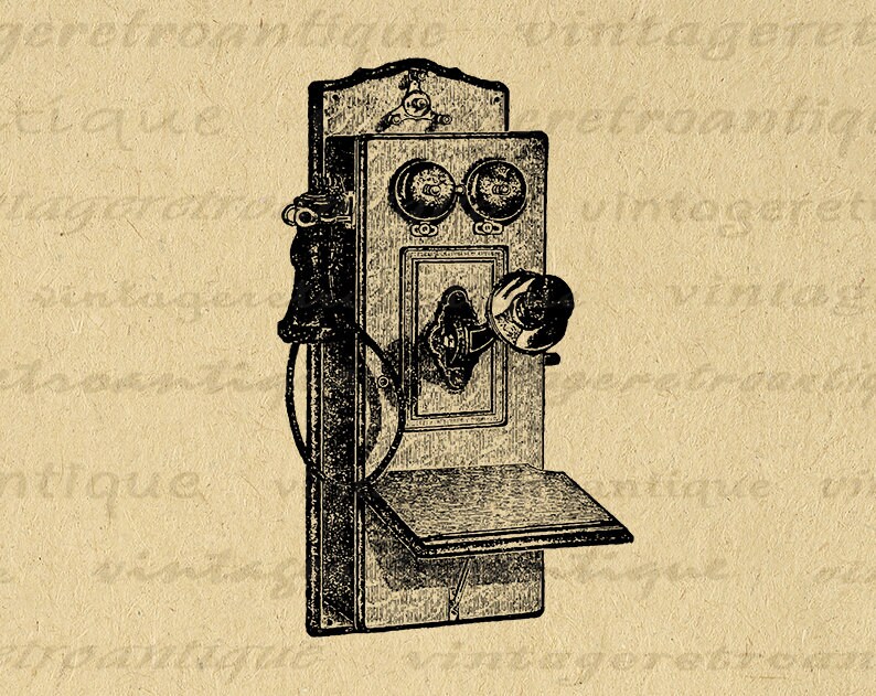 Antique Telephone Digital Printable Image Illustated Old Phone Graphic ...