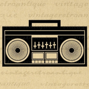 Afdrukbare boombox digitale afbeelding downloaden radio stereo grafische vintage muziek illustraties voor opstrijkbare transfers, afdrukken enz. 300 dpi nr. 3999