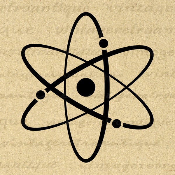 Symbole atomique imprimable Image graphique atomes sciences molécules numérique Antique Clip Art pour fer sur transferts impressions etc 300dpi No.4005