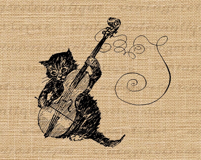 Printable Graphic Kitten Cat Playing Violin Image Music Etsy
