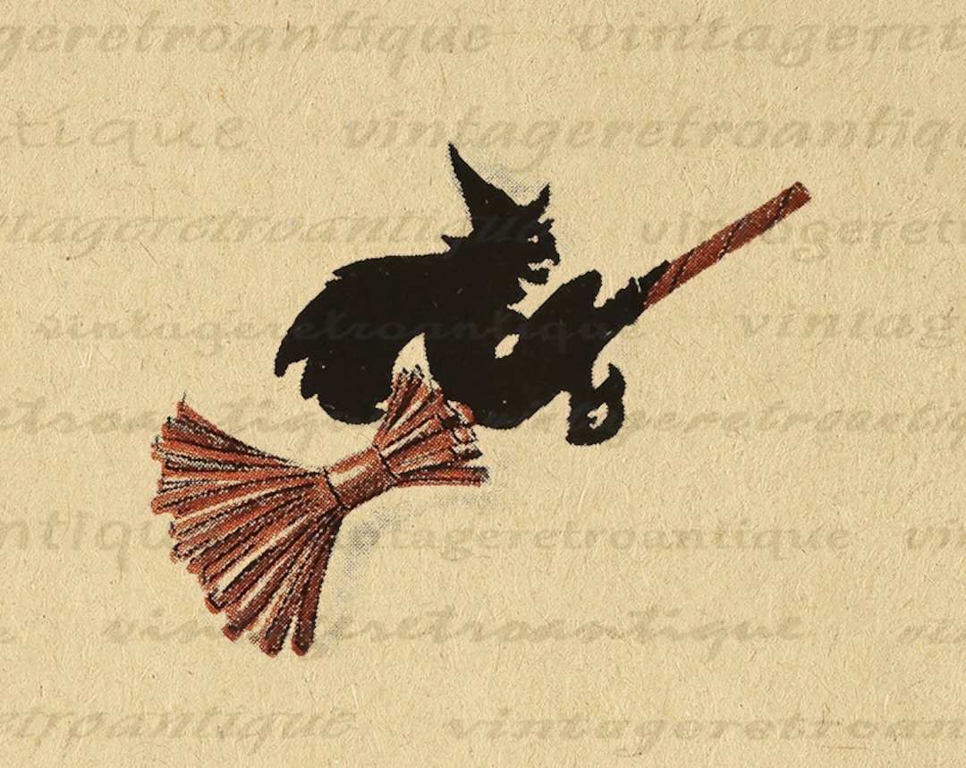Digital Witch Riding Broomstick Printable Image Halloween Download ...