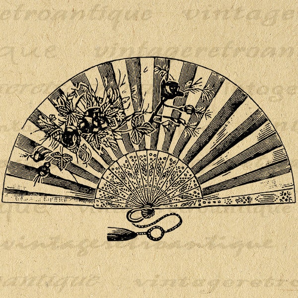 Printable Image Chinese Fan Download Oriental Style Fan Illustration Graphic Digital Vintage Clip Art for Transfers etc 300dpi No.2853