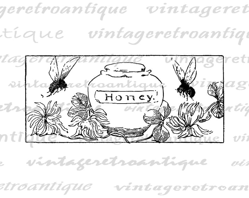 Printable Bees with Honey Image Download Digital Graphic Illustration Antique Clip Art for Transfers Making Prints etc 300dpi No.2510 image 2