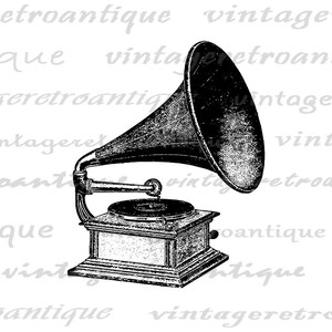 Printable Antique Phonograph Digital Image Graphic Music Record Player Illustration Vintage Clip ...