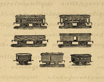 Antique Train Wagons Image numérique Boxcars Art Illustration Télécharger Locomotive Artwork Graphic Printable vintage Clip Art No.1788