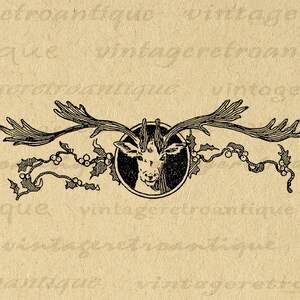 Christmas Reindeer Digital Image Illustration Download Printable Artwork Graphic Vintage Clip Art for Transfers Printing etc No.2389