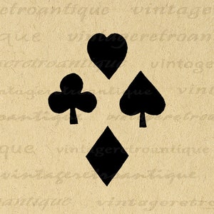 Digital Printable Poker Suits Graphic Heart Spade Diamond Club Download Image Antique Clip Art for Transfers Prints etc 300dpi No.2095