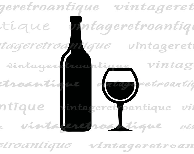 Digital Printable Wine Image Download Wine Bottle and Wine Glass ...