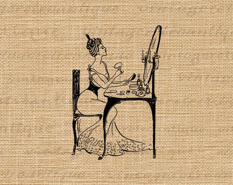 Digital Graphic Girl at Makeup Vanity Download Printable Etsy