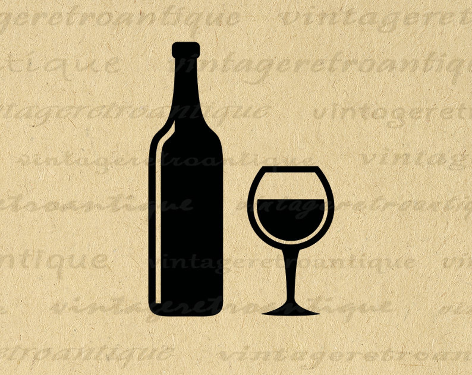 Digital Printable Wine Image Download Wine Bottle and Wine Glass ...