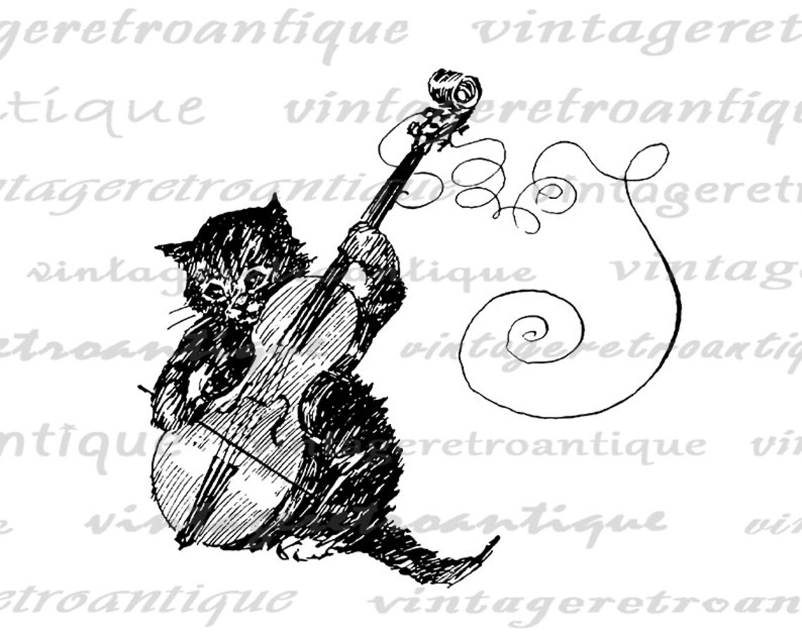 Printable Graphic Kitten Cat Playing Violin Image Music | Etsy