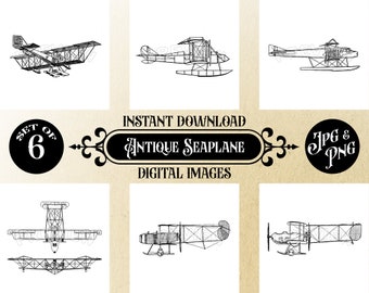 Antique Seaplane Digital Images - Set of 6, High-Resolution JPG & PNG, Instant Download, Vintage Airplane Wall Art for Aviation Enthusiasts