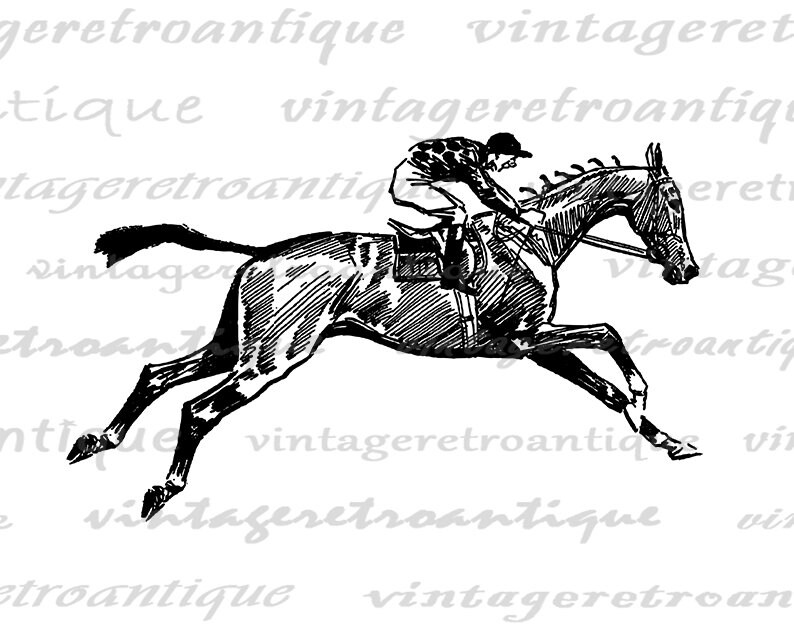 Printable Horse and Jockey Graphic Horse Riding Digital Image Etsy
