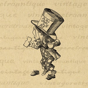 Digital The Mad Hatter Alice in Wonderland Printable Image Download Graphic Vintage Clip Art for Transfers etc 300dpi No.1523