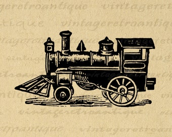 Locomotive Train Printable Graphic Download Antique Illustration Digital Image Vintage Train Clip Art for Transfers etc 300dpi No.1325