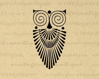 Art Deco Owl Image Graphic Download Bird Digital Printable Illustration Vintage Clip Art for Transfers Printing etc 300dpi No.4068