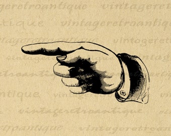 Pointing Hand Printable Graphic Instant Download Pointing Finger Icon Digital Image Vintage Clip Art for Transfers etc 300dpi No.387