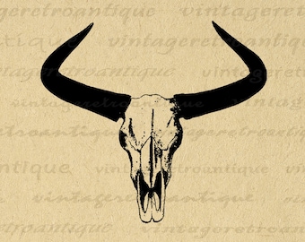 Western Horns Graphic Digital Printable Cow Skull Download Bull Image Antique Bull Horns Clip Art for Transfers etc 300dpi No.556