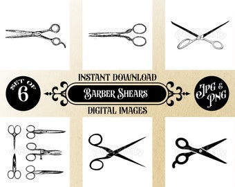 Barber Shears Art Set - Hair Scissors Digital Printables - 12x12 Instant Download JPG and PNG, Clear Background, Home Salon Decor Collection