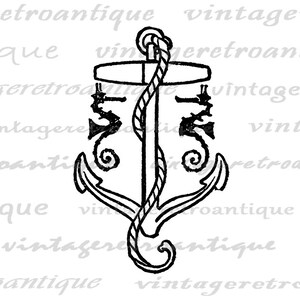 Digital Ship Anchor Printable Graphic Ocean Anchor With Seahorses Image ...