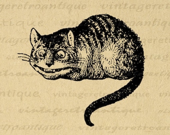 Printable Graphic Cheshire Cat Alice in Wonderland Download Image Cheshire Cat Illustration Digital Antique Clip Art 300dpi No.1825