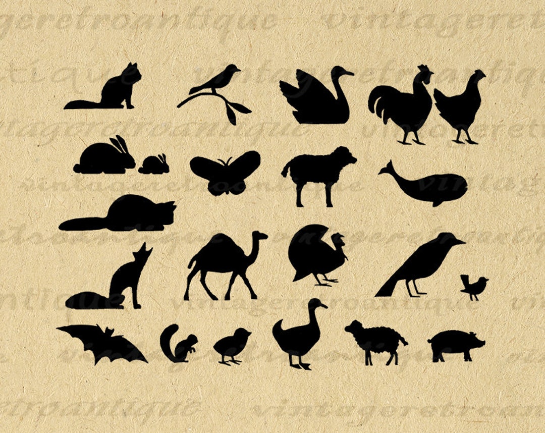 Animal Silhouettes Collage Sheet Digital Graphic Artwork Printable ...