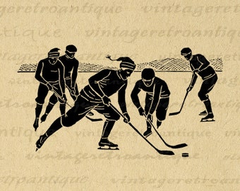 Printable Hockey Players Art Hockey Digital Image Download Sports Silhouette Graphic Vintage Sports Clip Art for Tranfers etc 300dpi No.4145