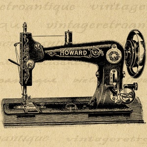 Antique Sewing Machine Printable Graphic Download Illustration Digital Image Vintage Clip Art for Iron on Transfers etc 300dpi No.1422