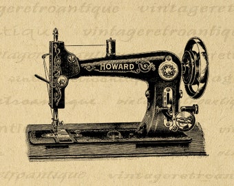 Antique Sewing Machine Printable Graphic Download Illustration Digital Image Vintage Clip Art for Iron on Transfers etc 300dpi No.1422