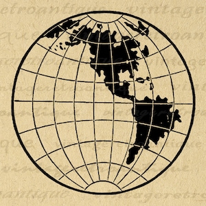 Earth Globe Printable Graphic Digital Image Antique World Planet Instant Download Vintage Clip Art for Transfers etc 300dpi No.3501 image 1