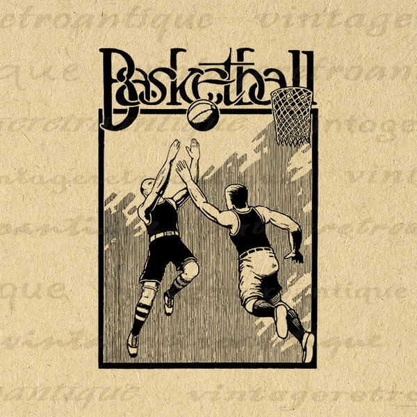 Antique Basketball Artwork Digital Printable Basketball Image Vintage Graphic Download Clip Art for Transfers Printing etc No.4227