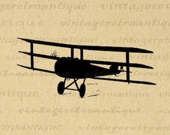 Silueta de avión antiguo, imagen digital, descarga, ilustración de avión, gráfico imprimible, clip art de avión vintage, 300 dpi, n.º 3353