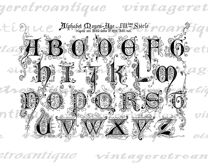 printable digital fancy elegant antique graphic alphabet etsy