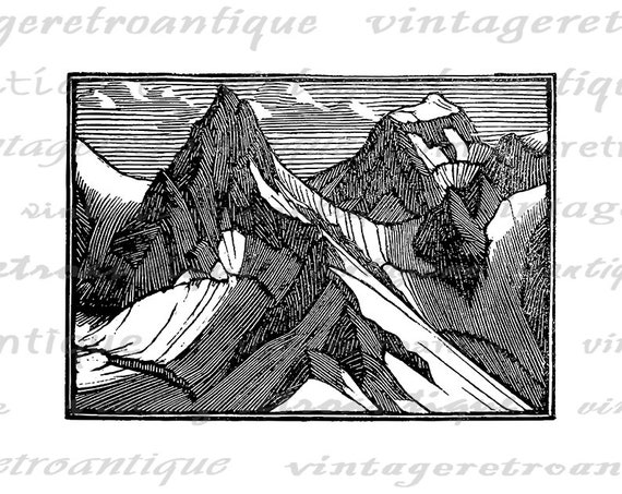 Digital Mountain Graphic Image Antique Illustration Printable