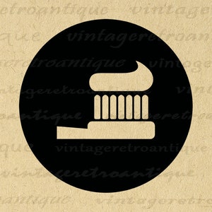 Druckbare Grafik Zahnbürste mit Zahnpasta Icon Digitaler Bild Download Vintage Clip Art für Transfers Drucke etc 300dpi No.4320