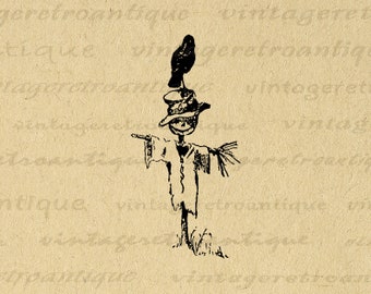 Scarecrow Digital Image Printable Scare Crow Graphic Crow Bird Image Download Antique Clip Art for Transfers Prints etc 300dpi No.164