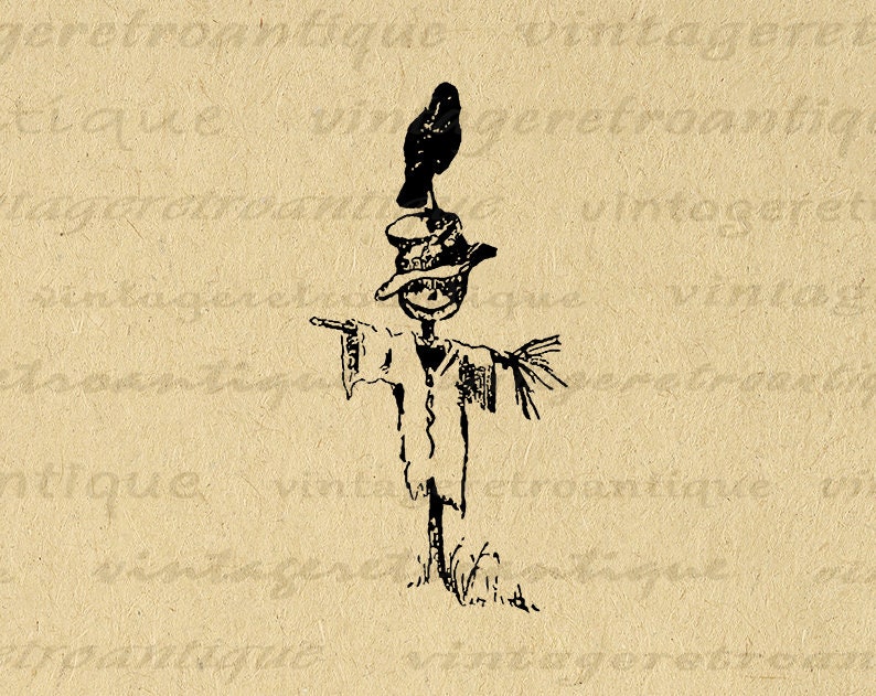 Scarecrow Digital Image Printable Scare Crow Graphic Crow Bird Image ...