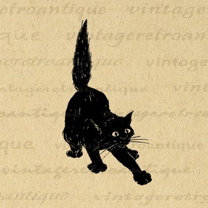 Printable Black Cat Digital Image Graphic Download Artwork Antique ...
