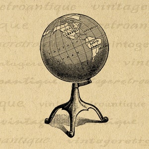 Globo antiguo, gráfico digital imprimible, imagen del planeta Tierra, descarga de imágenes prediseñadas vintage para transferencias, impresiones, etc., 300 ppp, n.º 2964