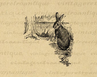 Rabbit Digital Printable Graphic Bunny Easter Image Spring Old Fashioned Art Download Antique Clip Art for Transfers etc 300dpi No.333