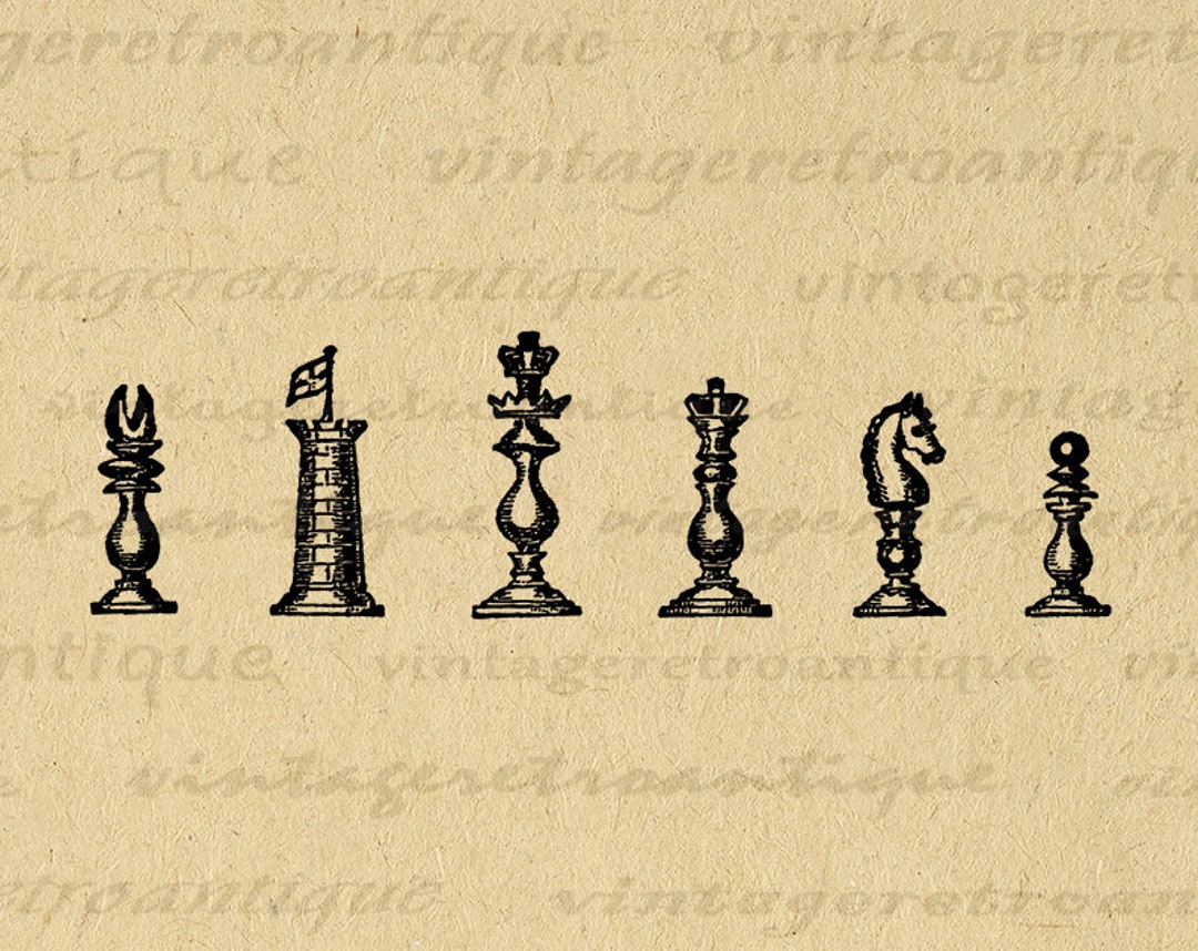 Antique Old French Engraving Illustration Chess Pieces High-Res