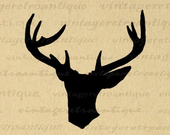 Deer Silhouette Image Graphic Digital Buck Antlers Illustration Printable Download Vintage Clip Art for Transfers etc 300dpi No.3363