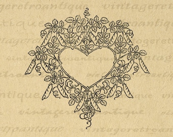 Heart Shaped Leaf Vine Frame Printable Download Elegant Heart Ornament Design Love Digital Image Graphic for Transfers etc No.3778