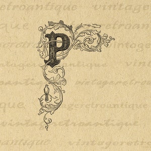 Letra P elegante imagem gráfica digital design floral ilustração download imprimível antigo clip art para transferências etc 300dpi n.º 795