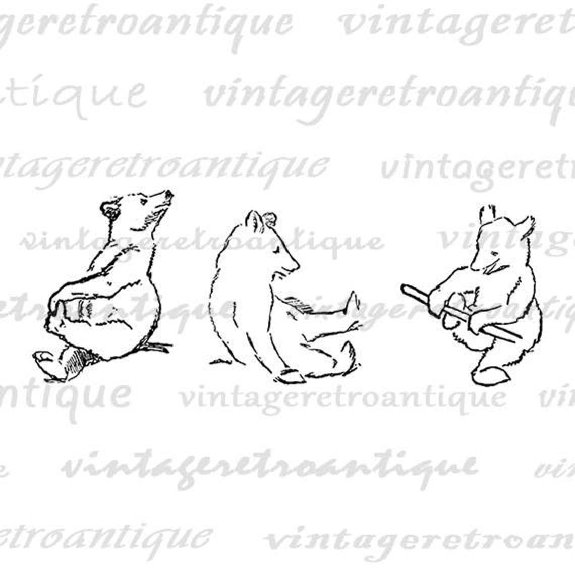 Cute Bear Cubs Printable Bear Cubs Digital Image Instant - Etsy