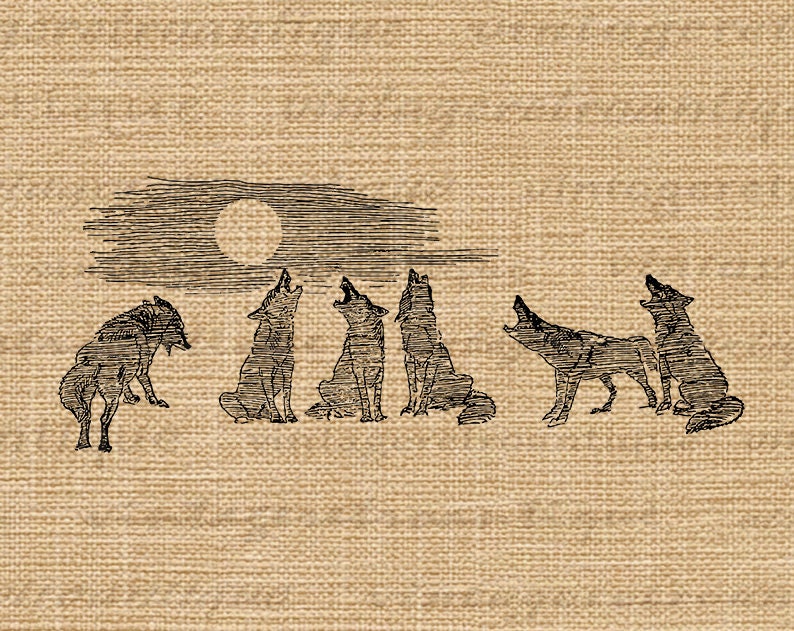 Wolves Howling at the Moon Printable Graphic Image Wolf Illustration ...